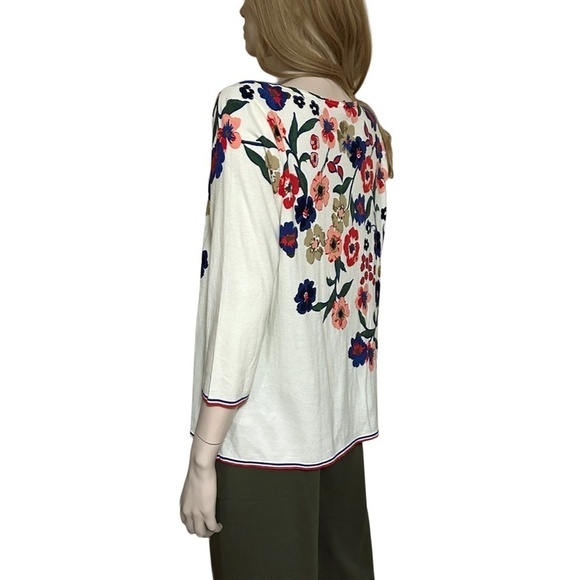 Talbots Sweater Vivid Floral Print Bracelet length Sleeve Boat neck Pullover - Picture 4 of 13